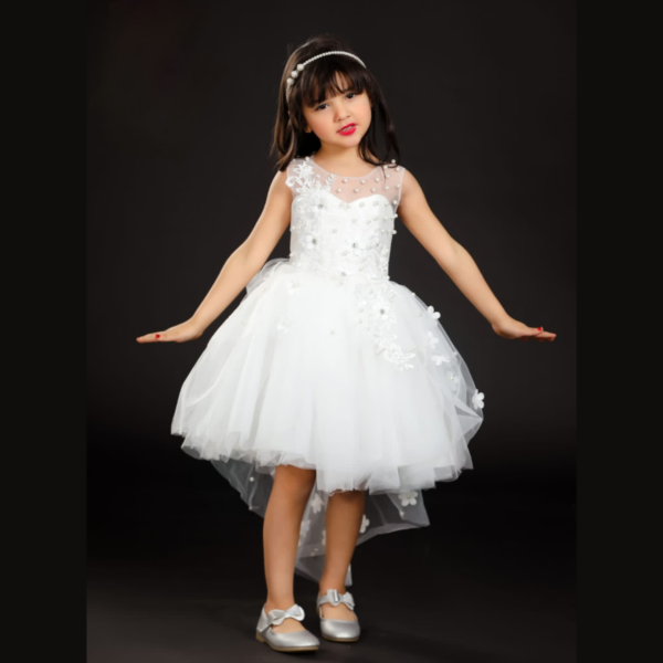 Little Girls Sleeveless Dress for Wedding Party - WHITE 02