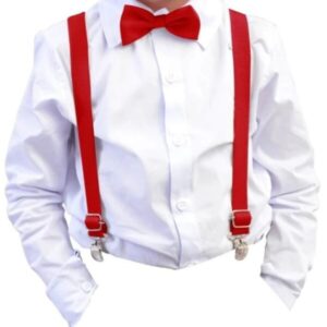 Kids Bow-Tie and Pants Suspenders - RED
