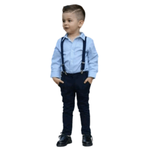 Stylish Boys' Formal Set with Shirt, Pants & Suspenders - NAVY