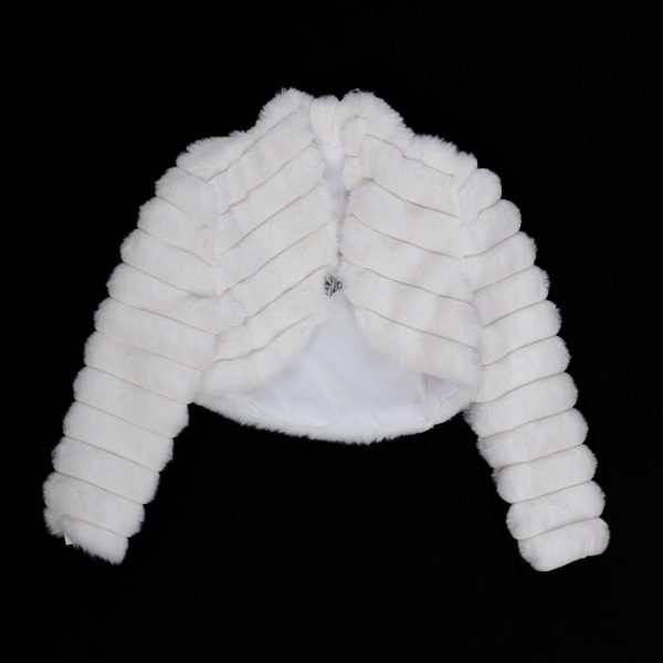 Winter Girls Cozy Faux Fur Bolero Jacket – WHITE STRIPED