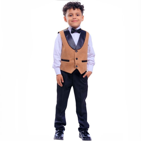 Boys’ 4-Piece Tuxedo Vest Set – CAMEL