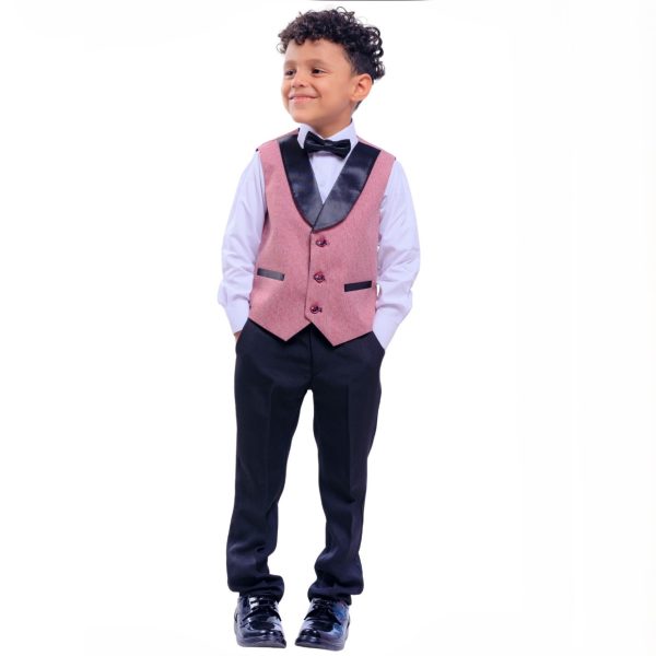 Boys’ 4-Piece Tuxedo Vest Set – PINK