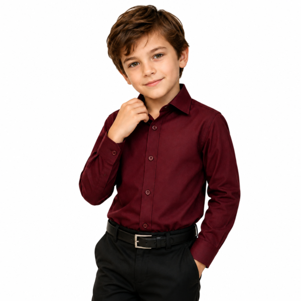 Long Sleeve Dress Kids Shirts – WINE