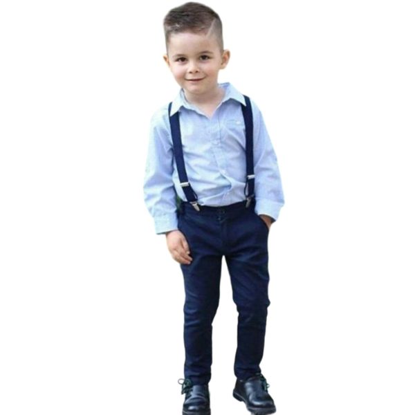 Stylish Boys’ Formal Set with Shirt, Pants & Suspenders – NAVY