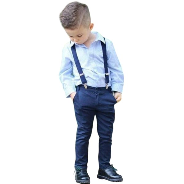Stylish Boys’ Formal Set with Shirt, Pants & Suspenders – NAVY