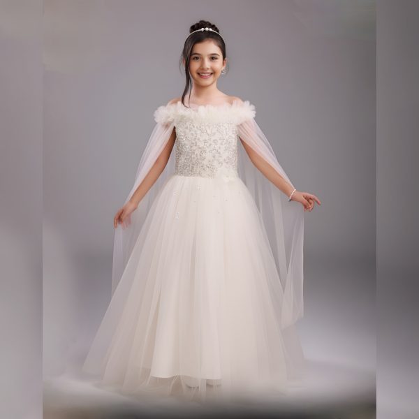 Party Dress For Little Girls – M505 – WHITE