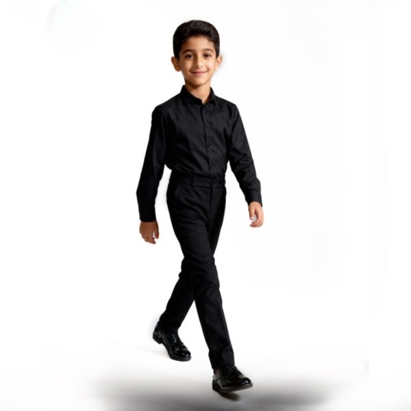 Long Sleeve Dress Kids Shirts – BLACK