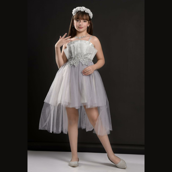 Little Girls Sleeveless Dress for Wedding Party - M1012 - SILVER