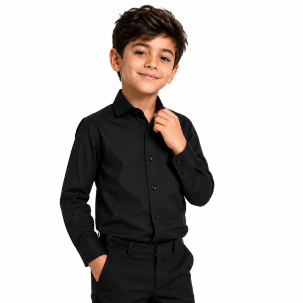 Long Sleeve Dress Kids Shirts – BLACK
