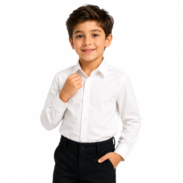Long Sleeve Dress Kids Shirts – WHITE