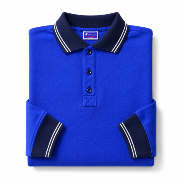 Kids Long Sleeve School Polo Shirt – Blue with Navy Collar