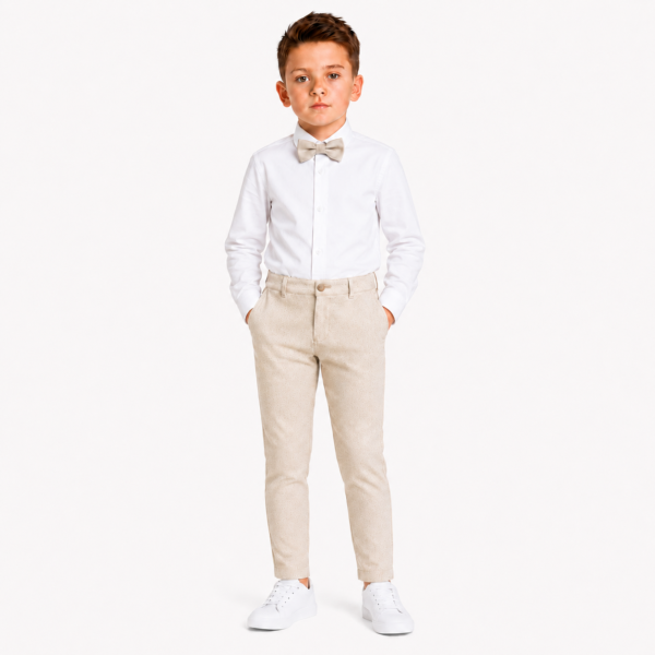 Boys’ 3-Piece Formal Outfit Set – White Dress Shirt, Tchino Pants and Bow Tie - OFFWHITE