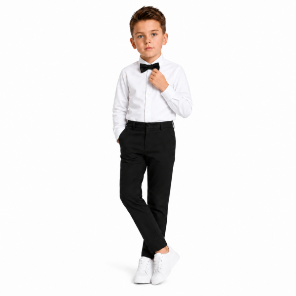 Boys’ 3-Piece Formal Outfit Set – White Dress Shirt,Trousers and Bow Tie - BLACK
