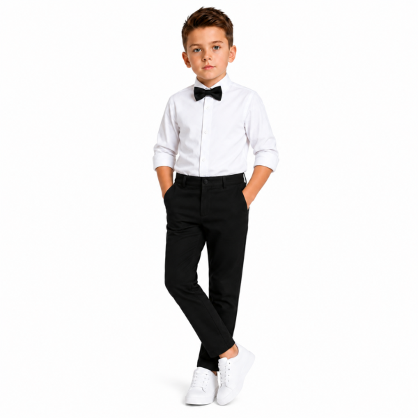 Boys’ 3-Piece Formal Outfit Set – White Dress Shirt,Trousers and Bow Tie - BLACK