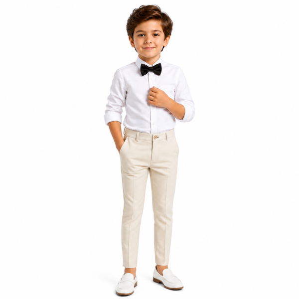 Boys’ 3-Piece Formal Outfit Set – White Dress Shirt,Tchino Pants and Bow Tie - CREAM