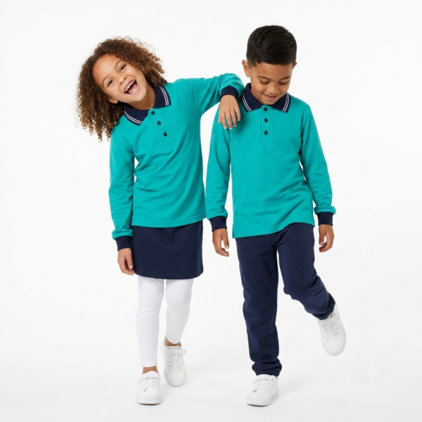 Gemini_Generated_Image_2j1wrm2j1wrm2j1w Kids Long Sleeve School Polo Shirt – Turquoise with Navy Collar