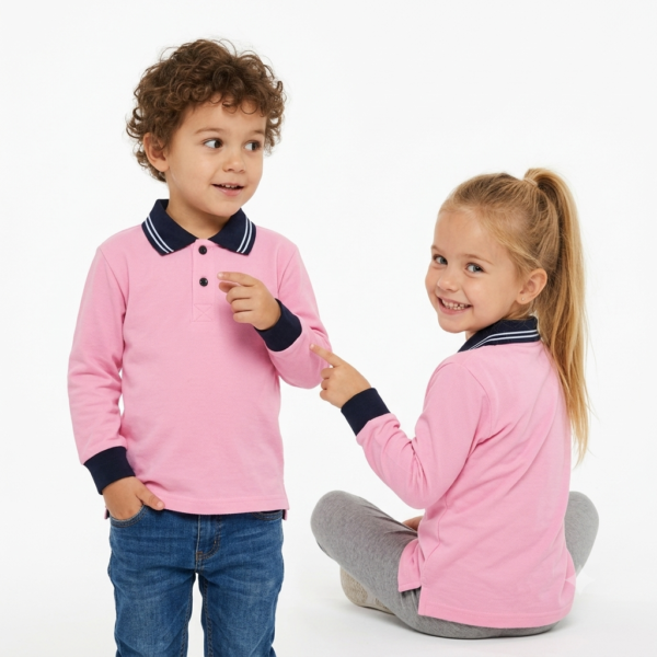 Gemini_Generated_Image_3cpeyz3cpeyz3cpe Kids Long Sleeve School Polo Shirt – Rose with Navy Collar